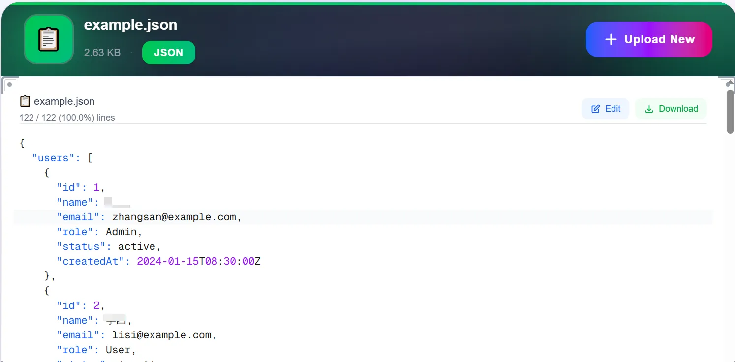JSON file viewed and edited online